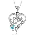 Glitzy Rocks Sterling Silver Blue Topaz/ Diamond 'Love' Heart Necklace