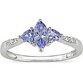 14k White Gold Tanzanite and Diamond 3-stone Ring