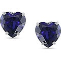 10k White Gold Created Sapphire Heart Studs