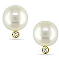 10k Yellow Gold FW Pearl and Diamond Earrings (6-6.5 mm)
