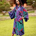 Women's Batik 'Turquoise Ocean' Robe (Indonesia)