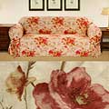 Bouquet Floral Print Faux Suede Loveseat Slipcover