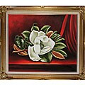 'White Magnolia on Red Background' Oil Painting on Canvas