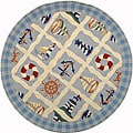 Hand-hooked Sailor Ivory Wool Rug (4' Round)