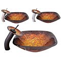 Geyser Mesopotamian Bathroom Glass Vessel Sink and Waterfall Faucet Combo