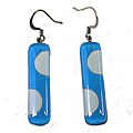 Rectangular Light Blue Dot Fused Glass Earrings (Chile)