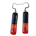 Fused Glass Rectangular Black, Orange and Red Earrings (Chile)