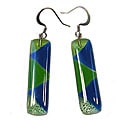 Fused Glass Rectangular Green and Blue Earrings (Chile)