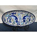 Set of 2 Aqua Fish 16-inch Large Oval Platters (Tunisia)