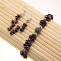 Tibetan Silver Garnet Bracelet and Earrings Set (China)