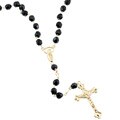 Caribe  Gold  14k over Sterling  Silver Black Czech Glass Rosary Necklace
