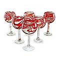 Set of 6 'Crimson Serpentines' Blown Wine Glasses (Mexico)