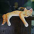Wood 'Snoozing Ginger Tabby' Statuette (Indonesia)
