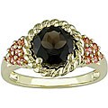 10k Gold Smokey Quartz and Orange Sapphire Ring
