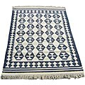 Top online resources for kilim rugs Indo Kilim Ivory/ Navy Rug (5'6 x 7'11)