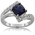 Sterling Silver Created Sapphire and 1/10ct TDW Diamond Ring