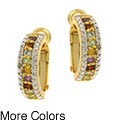 Glitzy Rocks 18k Gold overlay/Silver Gemstone Semi-hoop Earrings