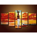 'African Scene' Hand-painted Oil on Canvas Art (Set of 5)