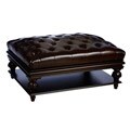 Tufted Bi-cast Leather Rustic Ottoman with Shelf