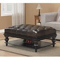 ButtonTufted Leather Ottoman with Shelf