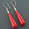 Sterling Silver Red Sea Coral Dangle Earrings (Bali)