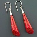 Sterling Silver Red Sea Coral Dangle Earrings (Bali)