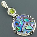 Sterling Silver Rainbow Abalone/ Peridot Pendant (Indonesia)