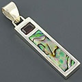 Sterling Silver Garnet and Rainbow Abalone Pendant (Indonesia)