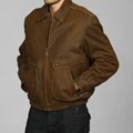 Izod Men's Big and Tall Distressed Leather Bomber Jacket