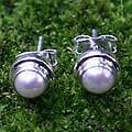 Sterling Silver Pearl 'White Moon' Stud Earrings (Indonesia)