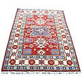 Indo Kazak Hand-knotted Red/ Ivory Rug (4' x 6')
