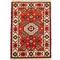 Indo Kazak Hand-knotted Red/ Ivory Rug (2' x 3')