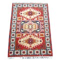 Indo Kazak Hand-knotted Red/ Ivory Rug (2' x 3')
