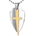 Two-Tone Stainless Steel Sword in Shield Necklace