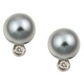 14k Gold Tahitian Pearl/ 1/10ct TDW Diamond Earrings (8.5-9 mm)