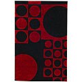 Hand-tufted Geo Circles Red Wool Rug (5' x 8')