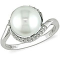 Sterling Silver 1/10ct TDW Diamond FW Pearl Ring (9-10 mm)