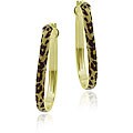 Glitzy Rocks 18k Gold over Sterling Silver Enamel Leopard Print Hoop Earrings