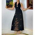 Black Floral Full-length Halter Dress (Indonesia)