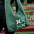 Cotton 'Emerald Frangipani' Shoulder Bag (Thailand)
