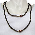 Silver Pearl and Smokey Quartz 36-inch Necklace (9-10 mm)