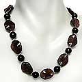 DaVonna Sterling Silver Black Onyx and Red Tiger's Eye Necklace