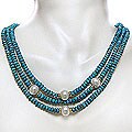 Sterling Silver Turquoise/ FW Pearl 3-row Necklace (10-11 mm)