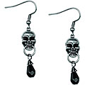 Pewter Black Cubic Zirconia Skull Knocker Earrings
