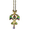 Goldtone Pewter CZ Double Peacock Vintage Necklace