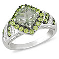 10k Gold Green Amethyst Peridot and Diamond Ring