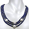 DaVonna 14k Yellow Gold Blue Lapis and FW Pearl Necklace (11-12 mm)