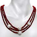 14k Yellow Gold Coral and FW Pearl Necklace (11-12 mm)