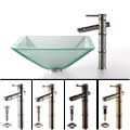 Kraus Aquamarine Frosted Glass Sink/ Bamboo Faucet
