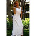 Women's Embroidered/ Sequined White Lined Long Dress (Indonesia)